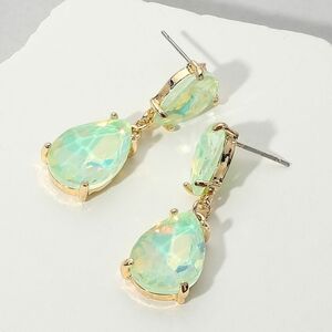 Mint Opal Dangle Crystal Teardrop Earrings 1.4 Inch Evening Drop Link Womens